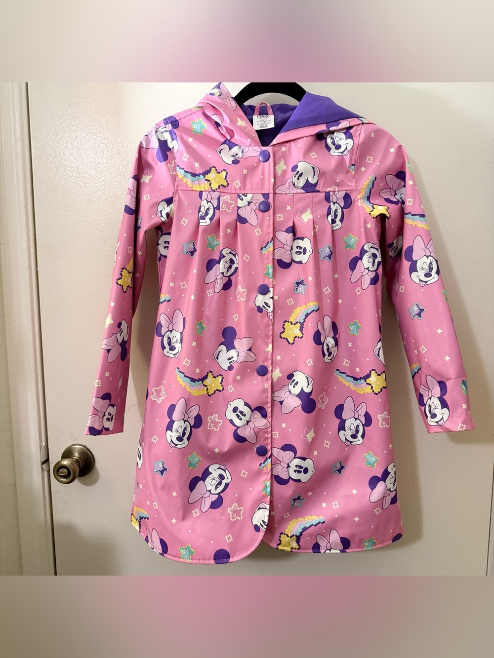 Disney Collection Minnie Mouse Hooded Rain Coat Bow Pink/Purple Girls 9/10